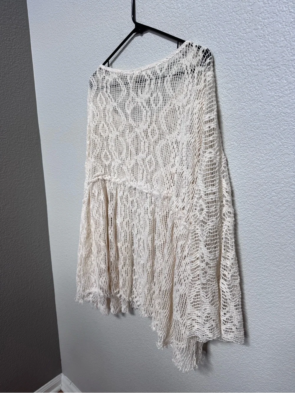 Free People Boho Crochet Bell Sleeve Tunic Top Women’s XS/S Semi Sheer Hippie